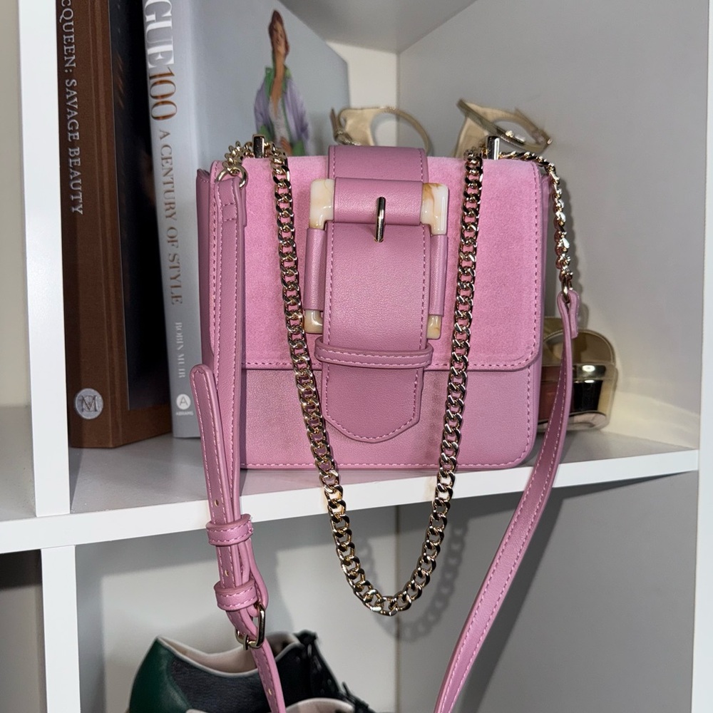 White House Black Market Pink Pastel Suede Buckle Chain Mini Crossbody Bag